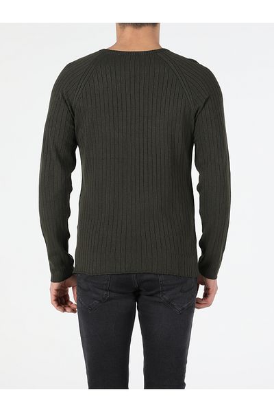 Colin's Мъжки зелен пуловер с обло деколте Slim Fit