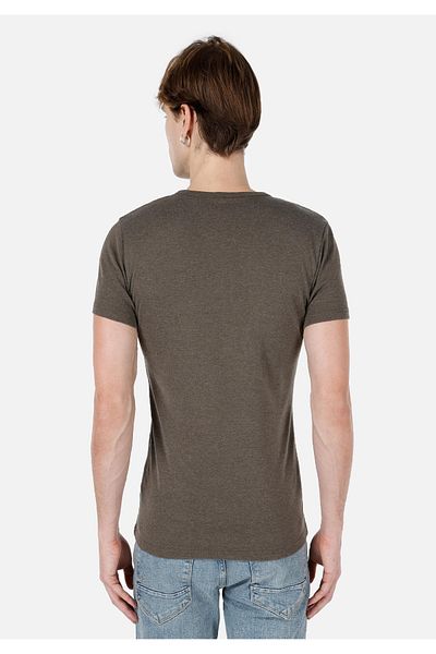 Colin's Slim Fit Black Neck Knitted Men's Khaki Short Sleeve T-Shirt