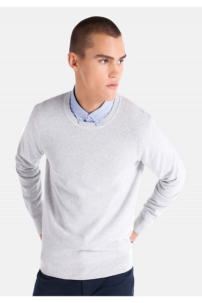 Colin's Pulover alb pentru bărbați, cu gât rotund, jacquard