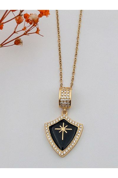Siya Silver Tarnish Stainless Steel Zircon Stone Black Enamel Knight Polar Star Necklace