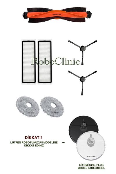 Roboclinic Xiaomi Robot Vacuum S20+/S20 Plus (Model Code: B108Gl) Compatible Brush, Hepa Filter, Mop Set-7 Pieces