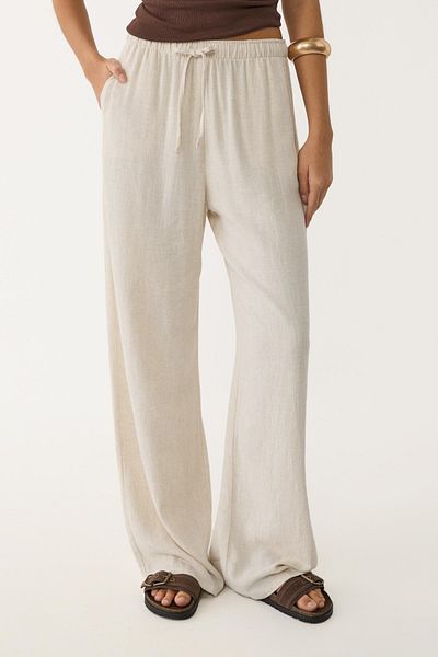 VODENS Linen Blended Loose Cut Cream Trousers