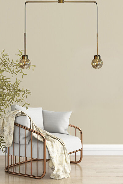 Bamyum İkili Petite Cam Bal Rengi Metal Çubuk Avize Ince Eskitme Başlık Sarkıt Restoran Salon Aydınlatma