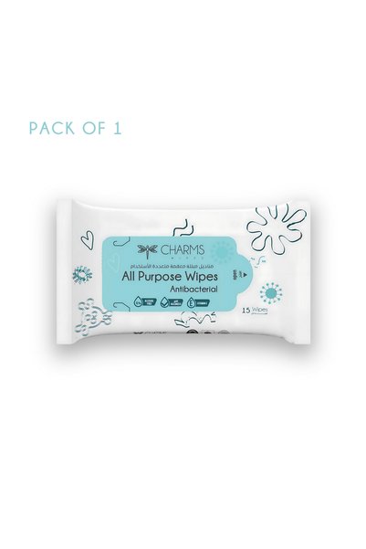 Charms All Purpose Wipes – Antibacterial, 15 Sheets(2+1 Value Pack) Gentle on Skin, Alcohol Free