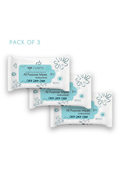 Charms مناديل متعددة الأغراض - مضادة للبكتيريا، 15 منديلًا (عبوة قيمة 2 + 1) ...