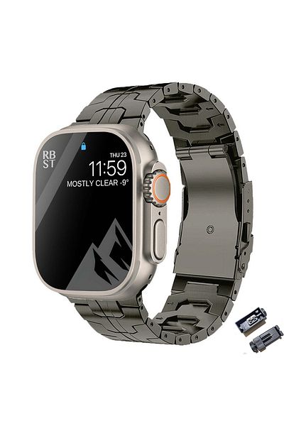 OEM Curea Titan Premium Apple Watch 42–49mm, Gri Închis, Compatibilă Ultra/1–8/se