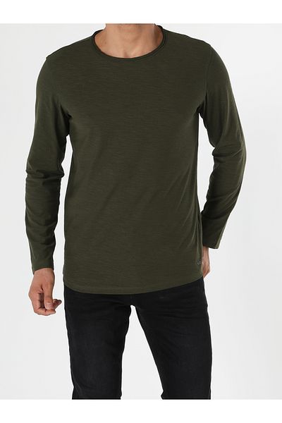 Colin's Regular Fit Round Neck Plain Men's Green Long Sleeve T-Shirt