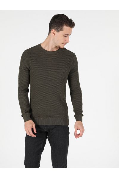 Colin's Slim Fit Round Neck Men's Green Sweater