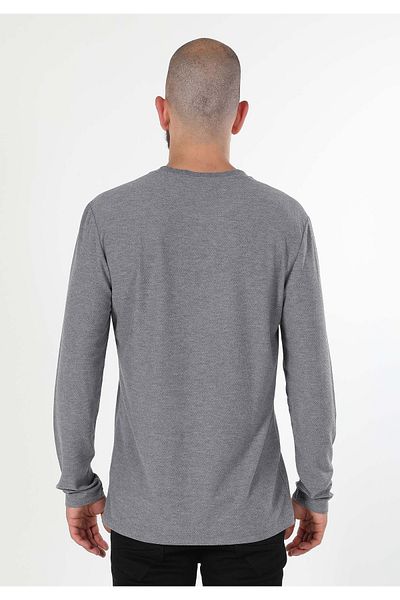 Colin's Regular Fit Round Neck Plain Men's Gray Long Sleeve T-Shirt