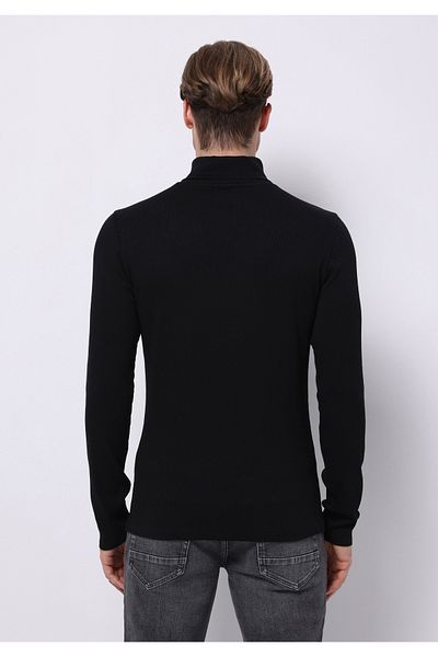Colin's Slim Fit Half Turtleneck Plain Men's Black Long Sleeve T-Shirt