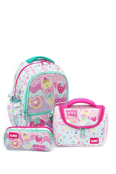 Wia Original Premium Comfort Model Waterproof Two Main Compartment Primary School 3-Piece School Backpack Set