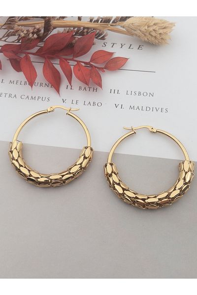 Siya Silver Non-Tarnish Steel Barley Model Hoop Earrings-4 cm