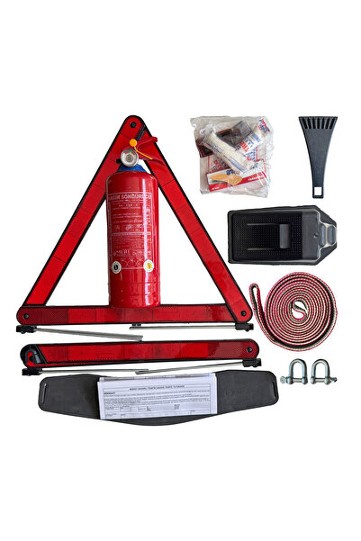 Bilgeden Kırmızı Ekonomik Eva Trafik Seti Ve 1 Kg Yangın Tüpü 4 Yıl Tüvtürk Onaylı Araç Trafik İlk Yardım Set
