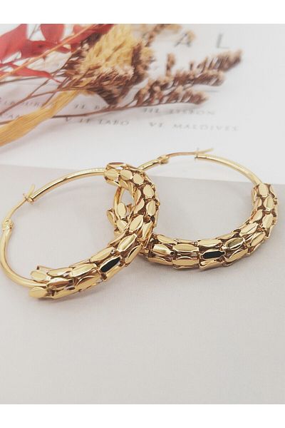 Siya Silver Non-Tarnish Steel Barley Model Hoop Earrings-4 cm