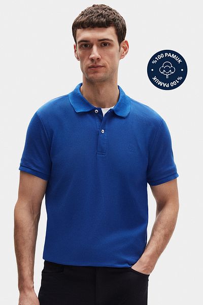 D'S Damat Saks Blue Polo Collar Embroidered - T-shirt με κανονική εφαρμογή από 100% βαμβάκι