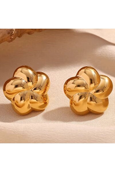 Siya Silver Bombeli Çiçek Model Kararmaz Çelik Küpe