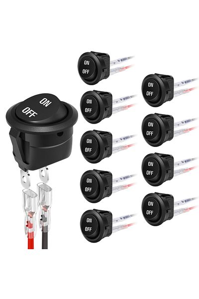 AOKIN 10pcs 2/5/10pcs 12v Round Rocker Switch On/off Spst 2pin Toggle Switch With Wires 6a/250v 10a/125v A