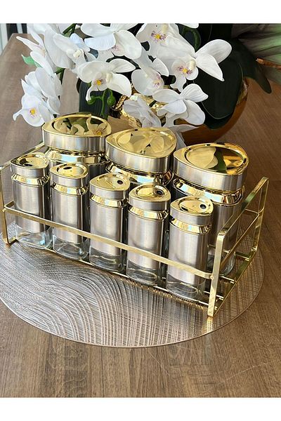 ROSSEV 8-Piece Marmo Colored Jar with Lid-Spice Set
