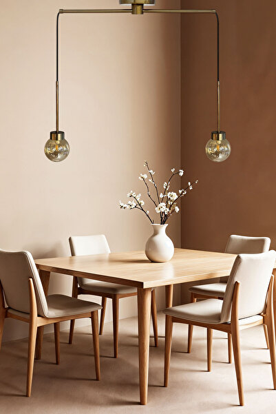 Bamyum İkili Petite Cam Bal Rengi Metal Çubuk Avize Ince Eskitme Başlık Sarkıt Restoran Salon Aydınlatma