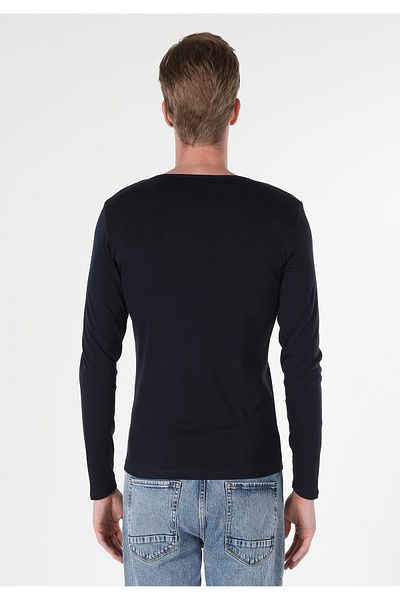 Colin's Slim Fit Round Neck Plain Men's Navy Blue Long Sleeve T-Shirt
