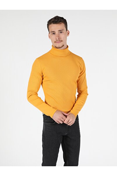 Colin's Slim Fit Yarım Balıkçı Yaka Düz Erkek Sari Uzun Kol Tişört