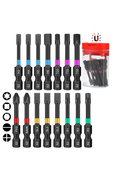 Choice 15pcs Set 15pcs Magnetic Batch Head Impact Strong Electric Screwdriver Bit Set Magnetic Case 5 Type