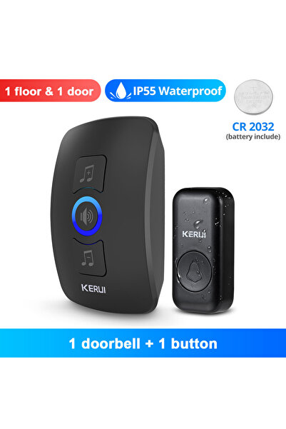 Kerui قابس أمريكي 1 جهاز استقبال 1 زر جرس باب لاسلكي مقاوم للماء خارجي ذكي جر...