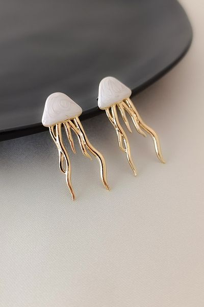 COSİTA Cream White Gold Filled Mine Colored Jellyfish Summer Trend Earrings