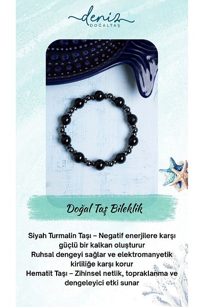 Deniz Doğal Taş Certified Tourmaline and Hematite Natural Stone Protection Bracelet