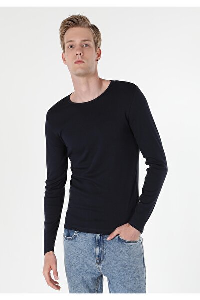 Colin's Slim Fit Yuvarlak Yaka Düz Erkek Lacivert Uzun Kol Tişört