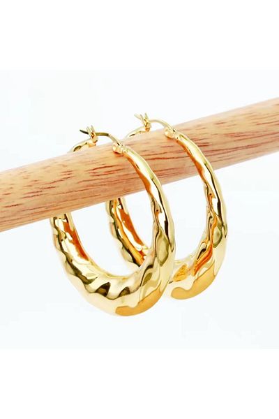 Siya Silver Wave Pattern Tarnish Free Steel Hoop Earrings