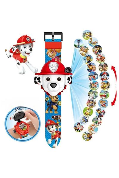 Hasbro 4 Paw Patrols 3D Projection Digital Watch Dog Marshall Rubble Skye Chase هدية للأطفال للأولاد والبنات.