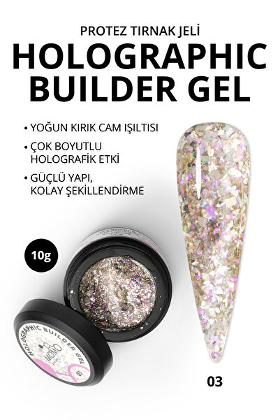 MOMO professional Holographic Builder Gel, Nail Art için Protez Tırnak Jeli N...