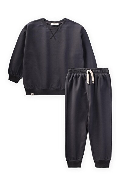 Cigit Basic Karyoka Detailed Sweatshirt Set 3-8 Years Anthracite