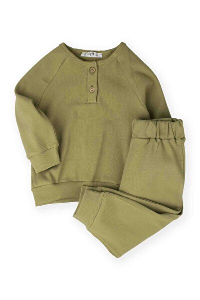 Cigit Men's Basic Suit with Raglan Sleeve Patch 1-5 Years Green