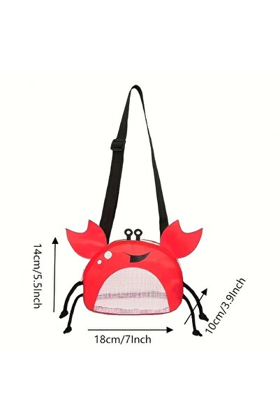 GlassySKY Fileli Fermuarlı Yengeç Figürlü Çocuk Plaj Oyuncak Çantası,Plaj Oyuncak,Tatil Deniz Kumsal Çanta