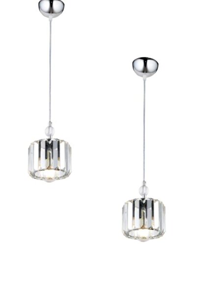 İstanbul Avize Dolunay Tekli Krom Y-10 2 Adet Taşlı Tesisatlı Avize