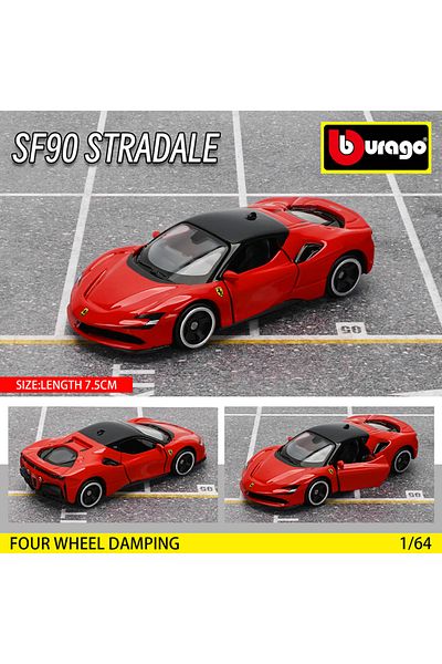BBURAGO مجموعة نماذج سيارات SF90 Stradale بمقياس 1:64، Golf Gt 2017 و2020، Mustang Shelby Gt500، صور متحركة لعيد الميلاد للأطفال