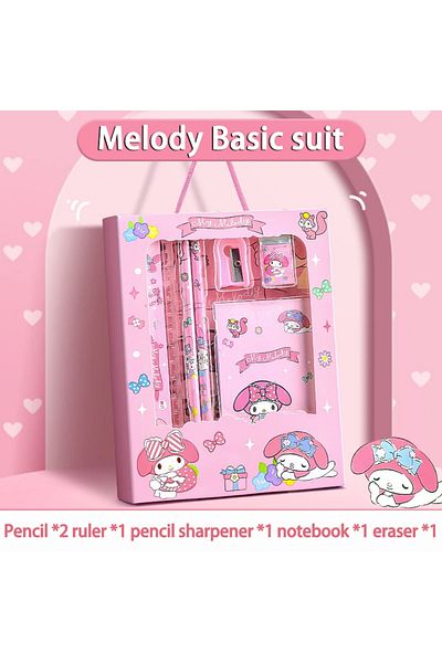 Miniso Melody Basic Suit Sanrio Kuromi Stationery Set Cinnamoroll Melody Pencil Eraser Learning Gifts Box C