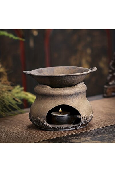 Choice Ripple pattern Vintage tea warmer set, tea stove candle holder, hand m...
