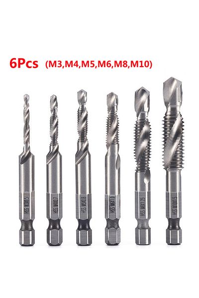Choice 6pcs Set 6pcs Tap Drill Bit Set Hex Shank Titanium Plated Hss Screw Thread Bit Screw Machine Compoun