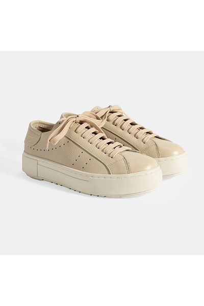 Desa Women's Beige Lace-Up Leather Casual Shoes