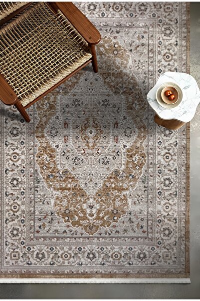 HBC Butik Yıkanabilir Klasik Desen Sarı Oturma Odası Salon Mutfak Genç Odası Halısı