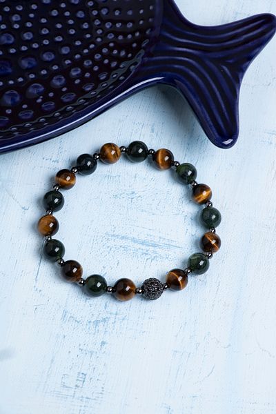 Deniz Doğal Taş Certified Tiger Eye and Jade Natural Stone Bracelet