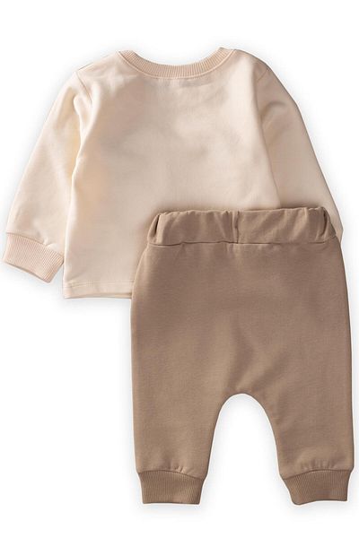 Cigit Giraffe Pocket Appliqued Sweatshirt Set 0-4 Years Ecru