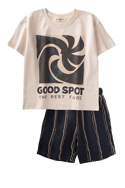 Cigit Good Spot Printed Capri Set 2-7 Years Ecru