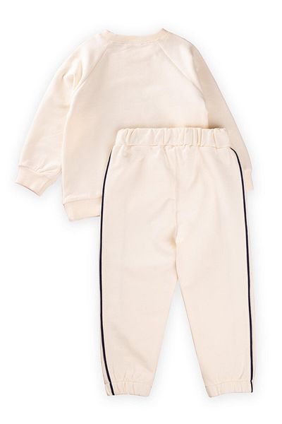 Cigit Hill Vallley Printed Piping Detailed Sweatshirt Set 2-10 Years Ecru