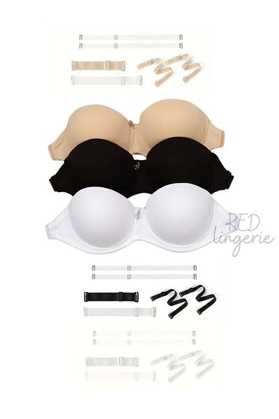 red iç giyim Supported (Filled) Transparent Back Strapless Bra, Evening Dress Bra (Suitable for Wedding, Engagement, Henna)