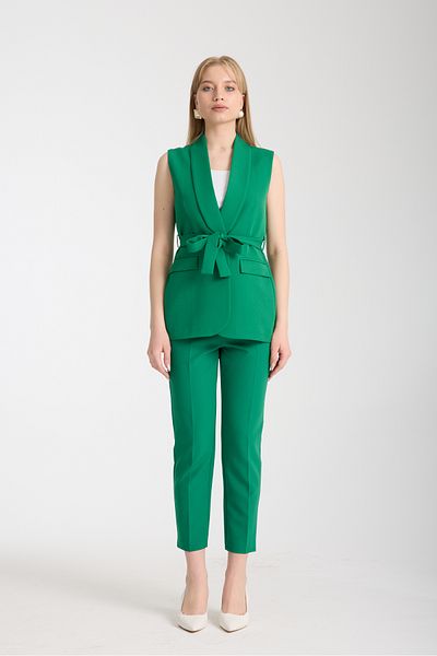 Swass Violet Belted Vest and High Waist Green Trousers Set