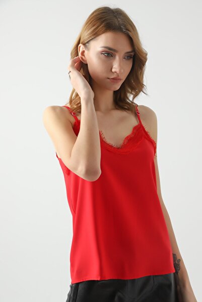 Swass Askılı Dantelli Kırmızı